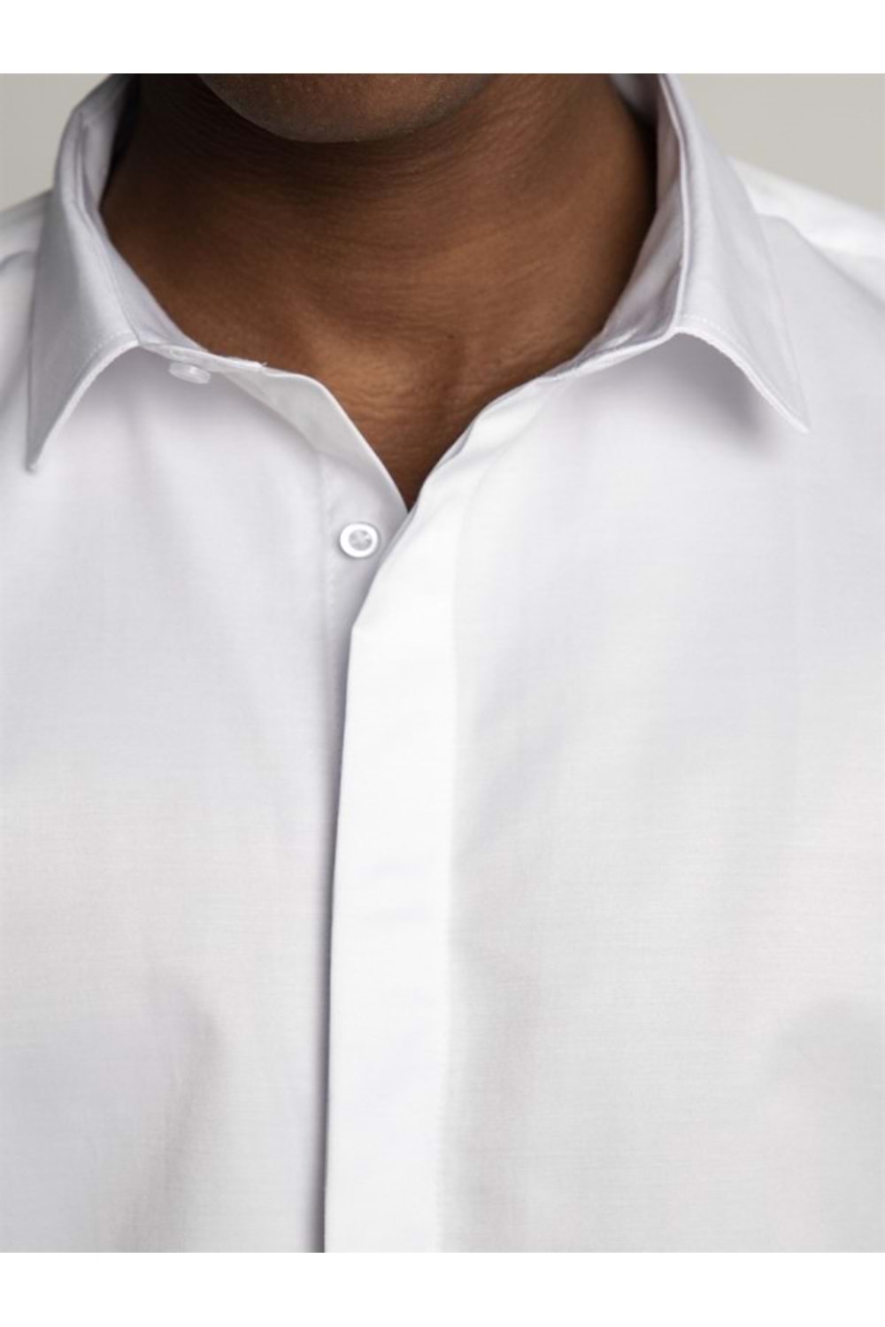 Coumas Erkek Slim Fit Poplin Önü Gizli Pat Gömlek C00016 - Beyaz