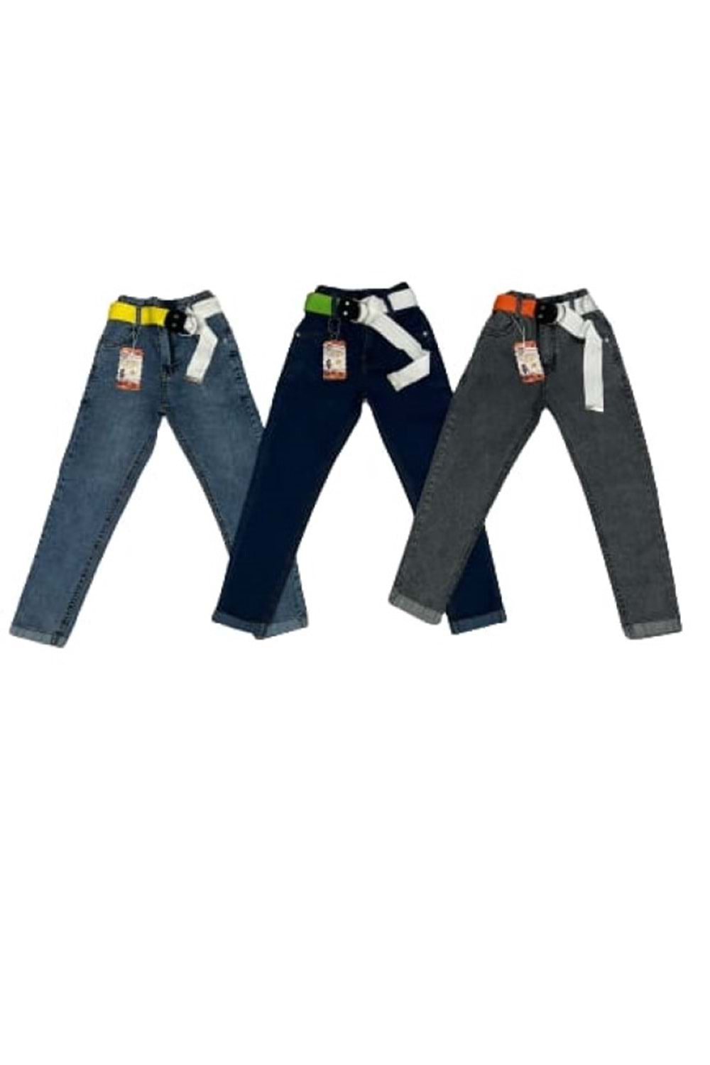 Miya 8110 Çocuk Kız Fosfor Kemeri Lastikli Kot Pantolon - Açık Mavi - ST00101-Açık Mavi-14 YAŞ