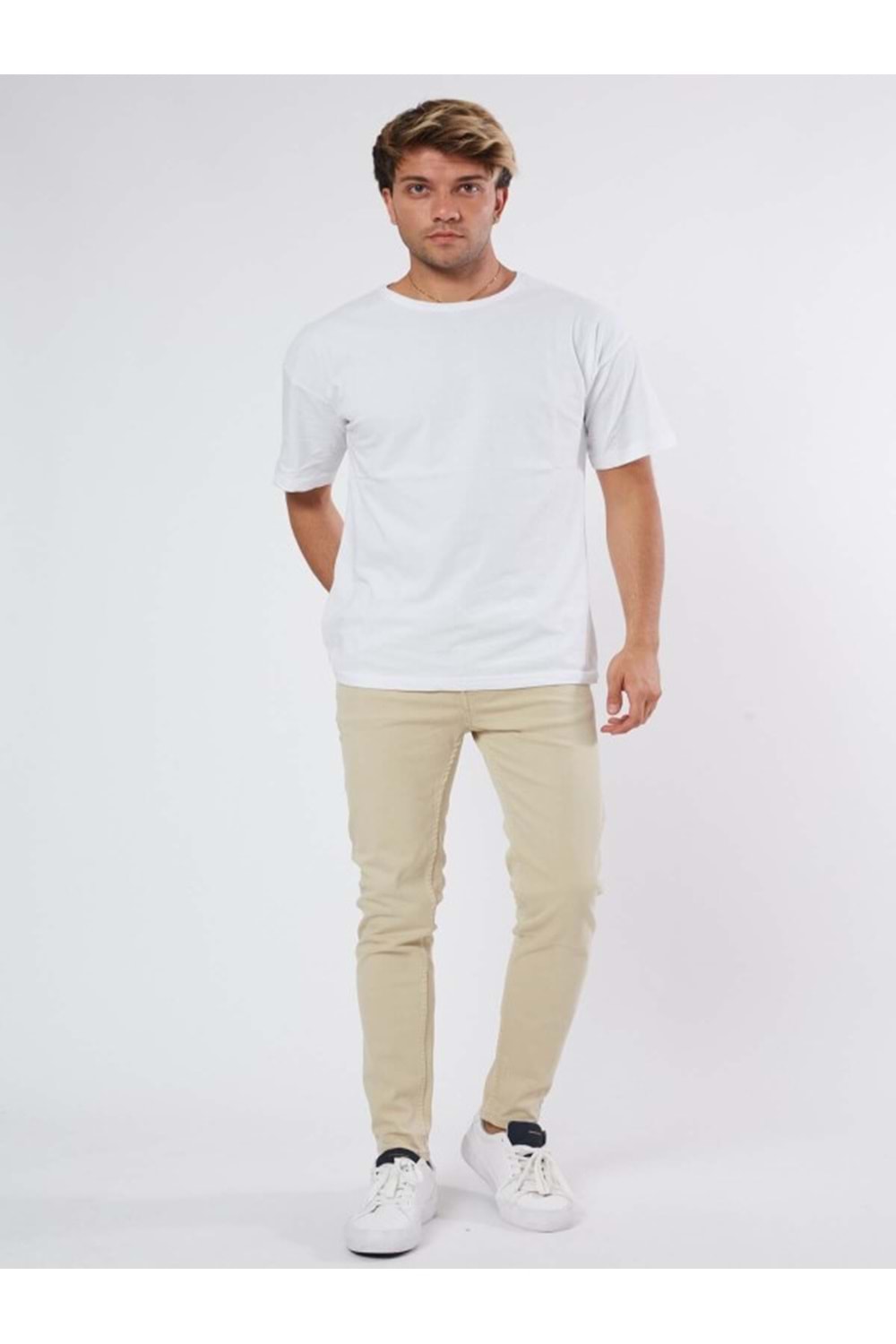 Hacker Tom T394-448 Erkek Denim Slim Likralı Kot Pantolon - Bej - ST00220-Bej-32