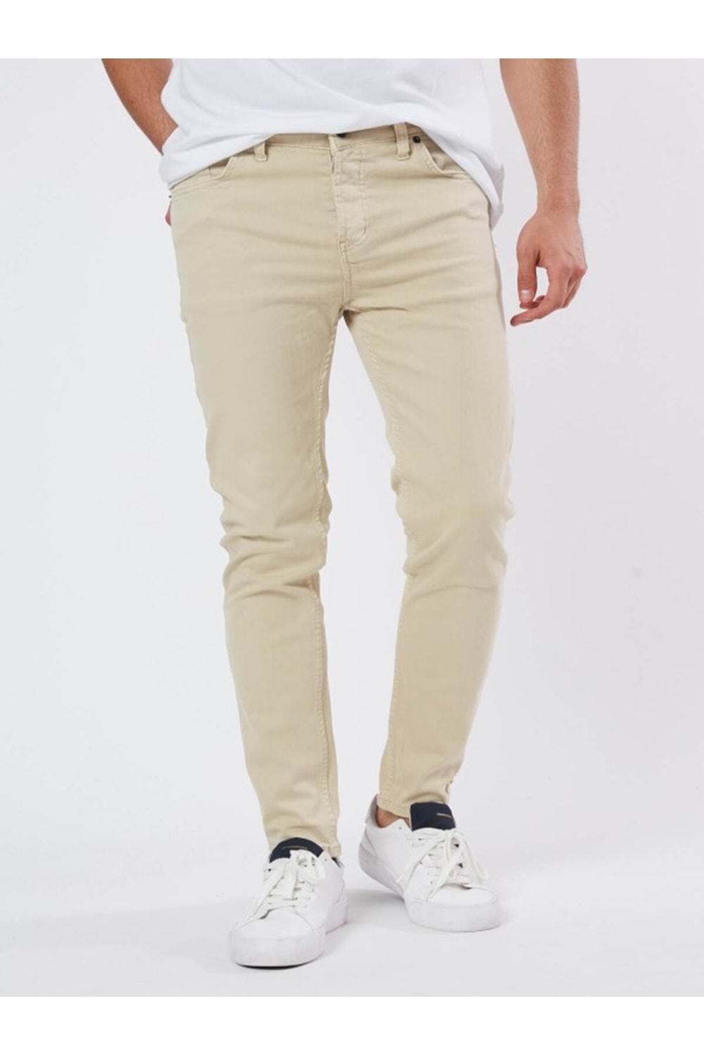 Hacker Tom T394-448 Erkek Denim Slim Likralı Kot Pantolon - Bej - ST00220-Bej-32