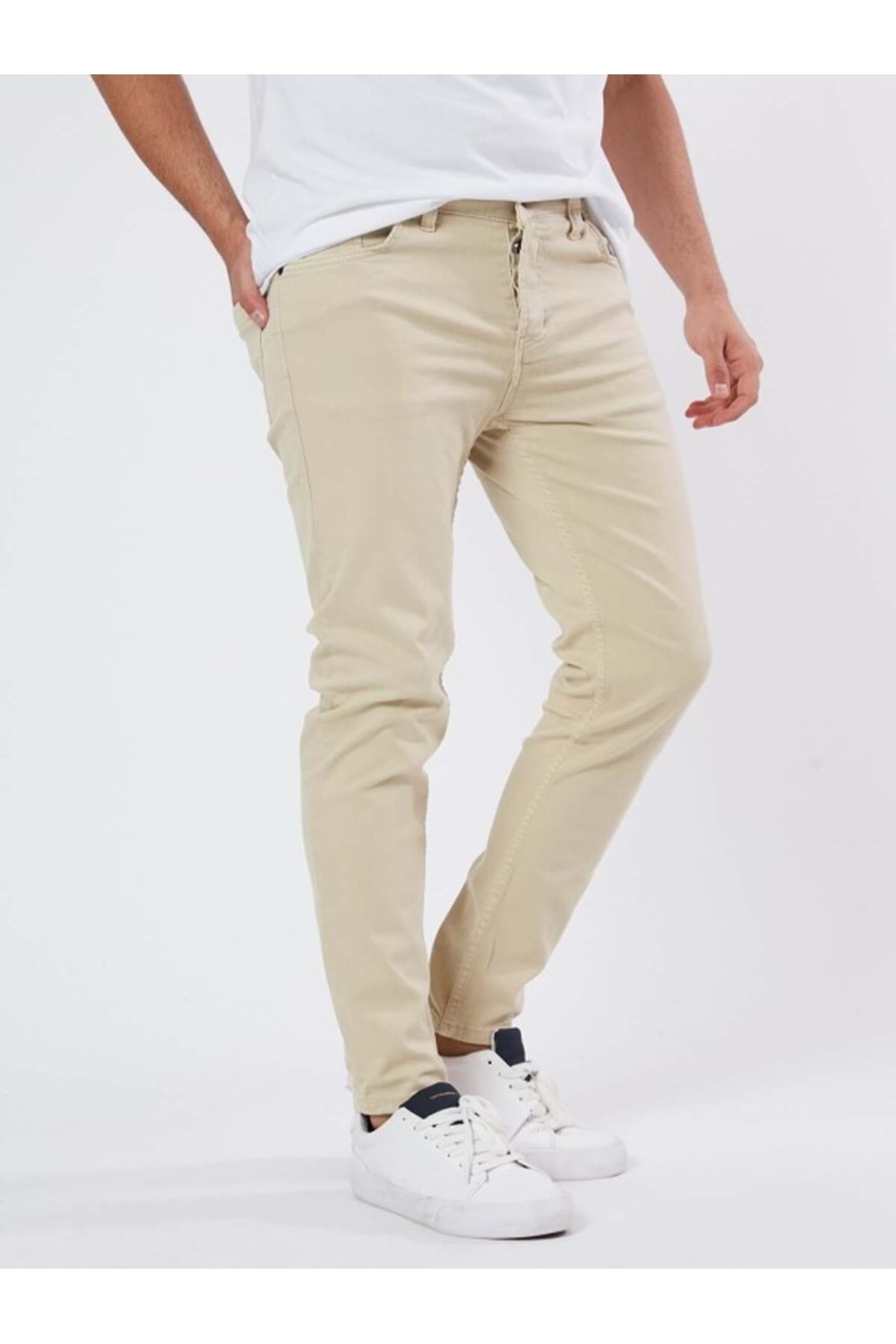 Hacker Tom T394-448 Erkek Denim Slim Likralı Kot Pantolon - Bej - ST00220-Bej-32