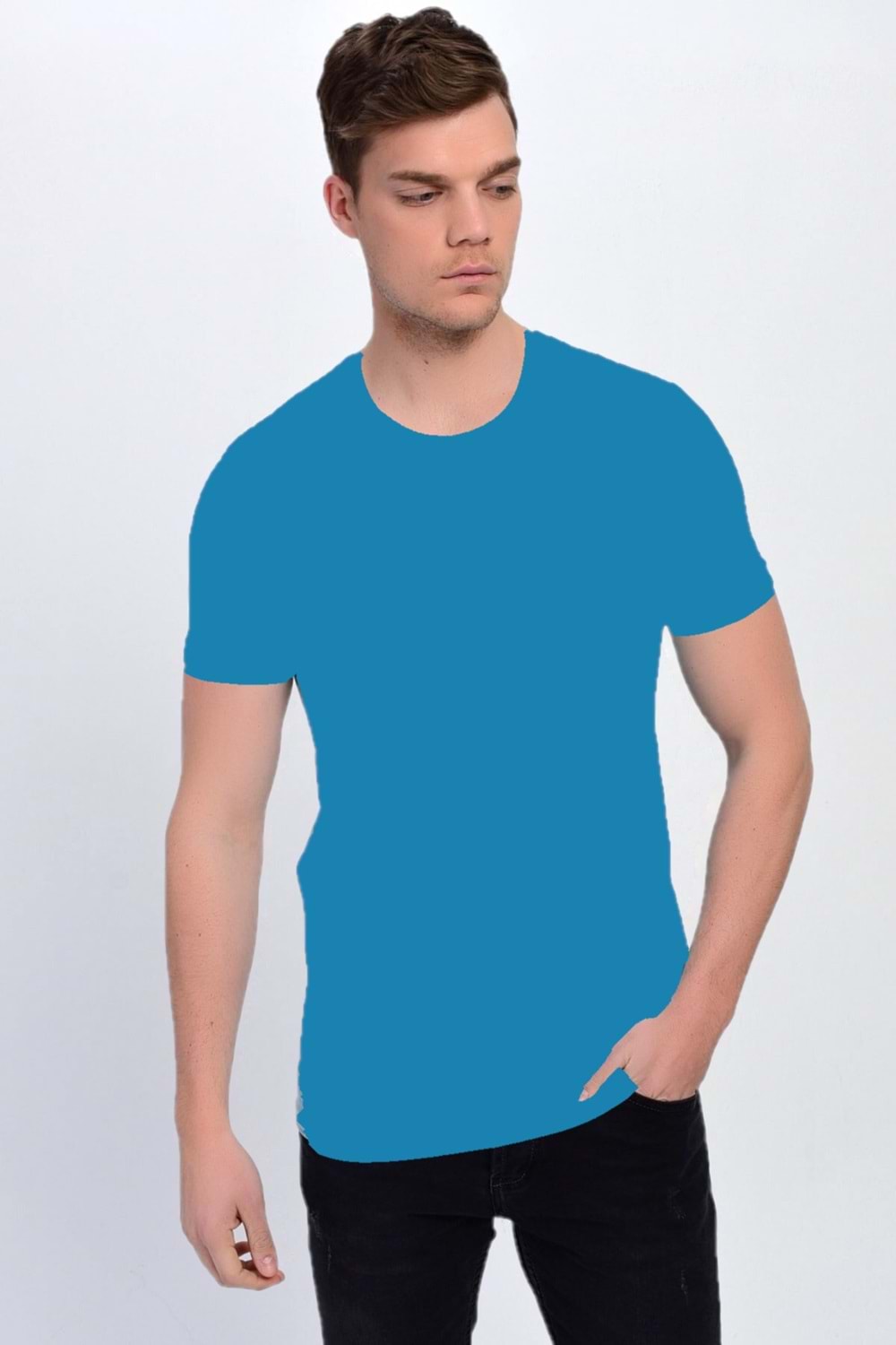 Dynamo Erkek Basic Likralı T-shirt - T338 - - T-338 - Safir Mavi - XL