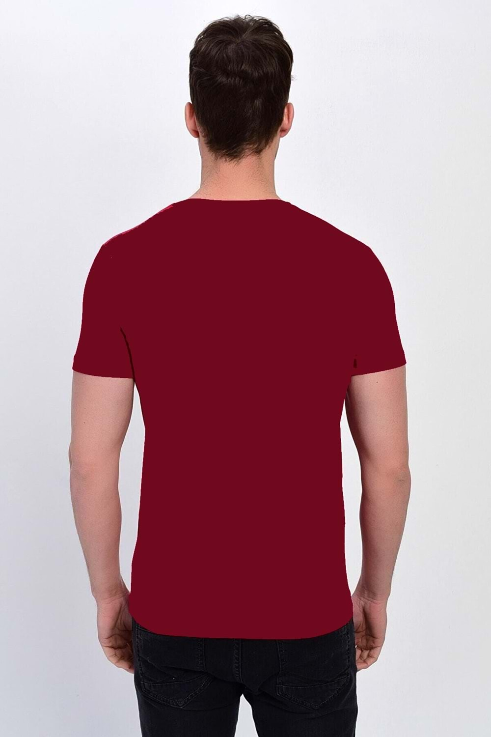 Dynamo Erkek Basic Likralı V-Yaka T-shirt - T-339 - Bordo - XXL