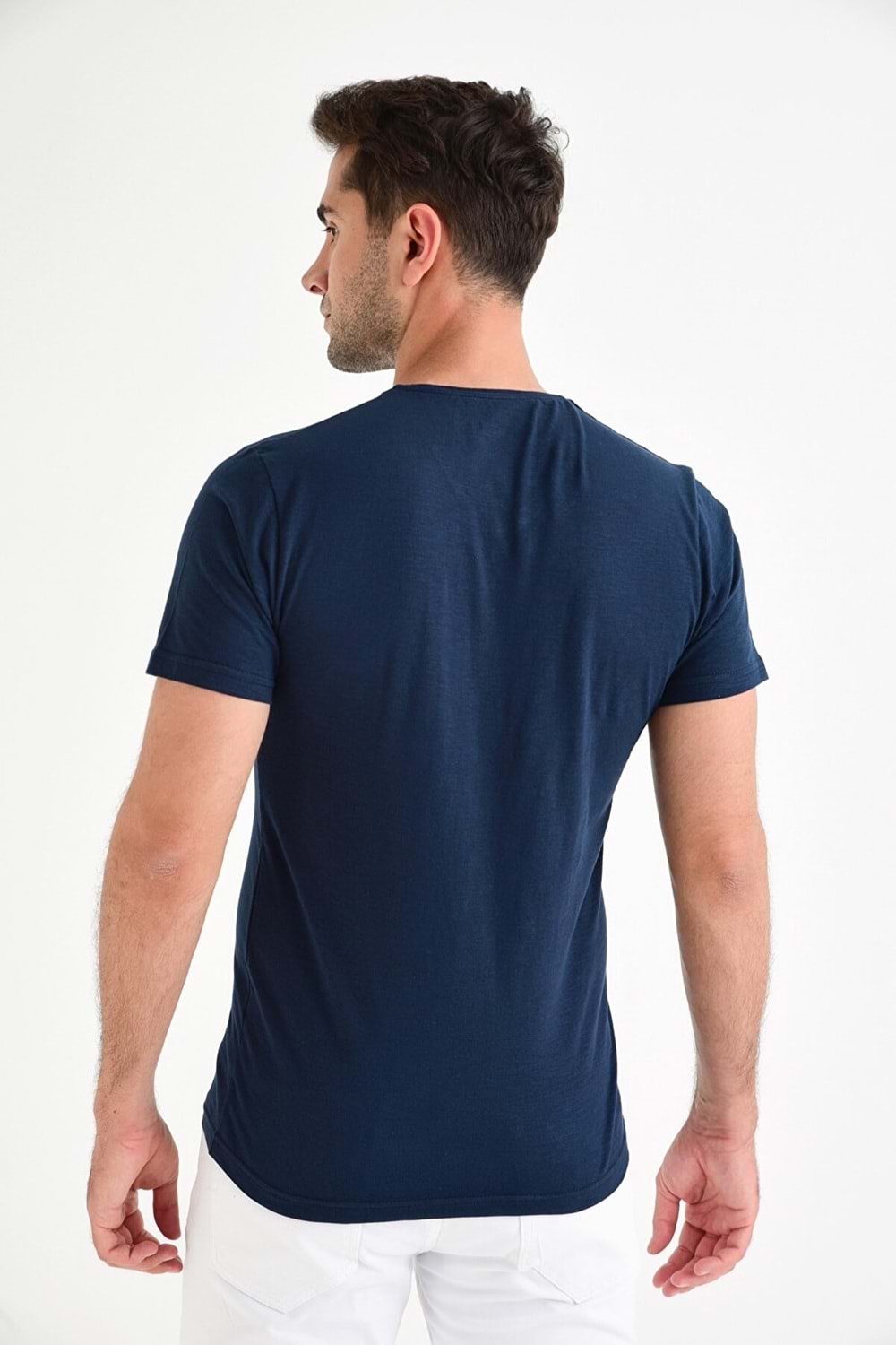 Dynamo Erkek Basic Likralı V-Yaka T-shirt - T-339 - Lacivert - L