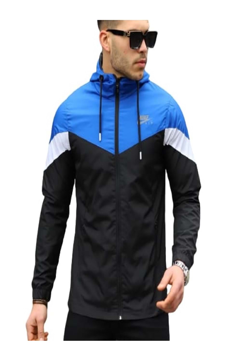 Nike N00529 Erkek Run Kapüşonlu Yağmurluk - Mavi - ST00529-Mavi-XL