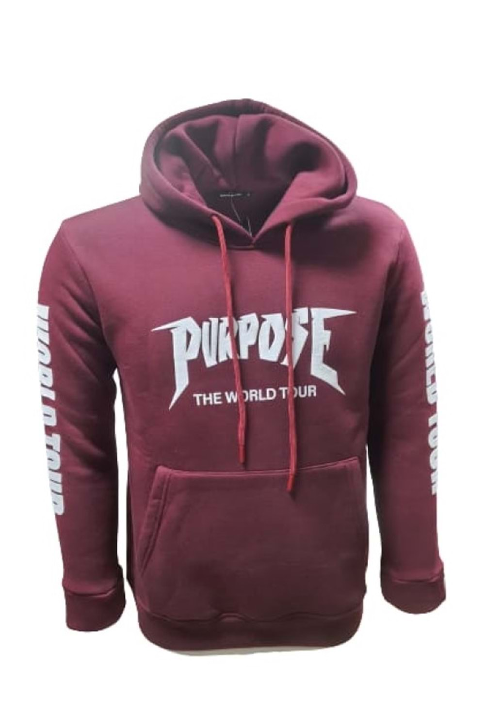 Tarz Cool T00633 Erkek Pamuklu Kapüşonlu Baskılı Üç İplik Sweatshirt - T00633 - Bordo - ST00633-Bordo-L