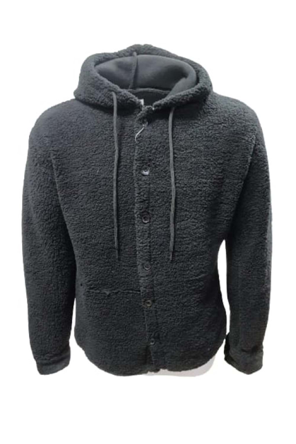 Yegua Y00791 Erkek Kapüşonlu Kuzu Peluş Hırka - Y00791 - Siyah - ST00791-Siyah-S