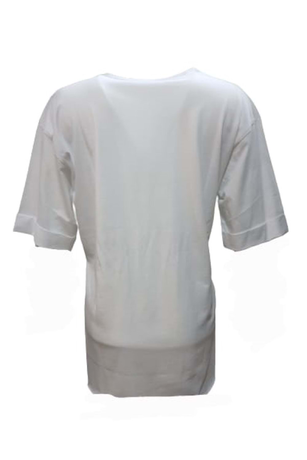 Kuzey Kadın Baskılı Yırtmaçlı Oversize Kadın T-shirt 3095 - Beyaz - S