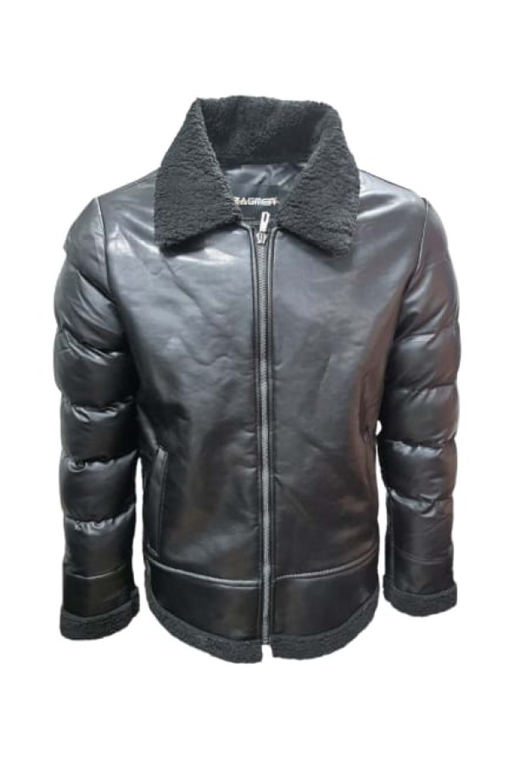 Zagmen Z01037 Erkek Yakası Kürklü Fermuarlı Deri Ceket - Z01037 - Siyah - ST01037-Siyah-XXL