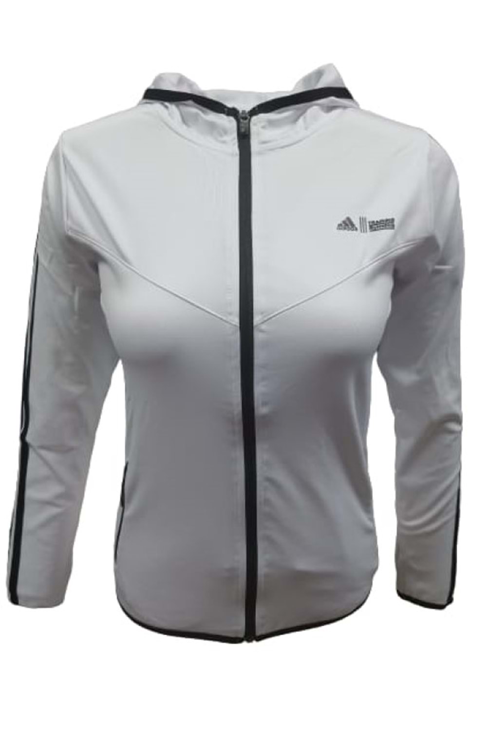 Adidas A0778 Kadın Dalgıç Kolu Şeritli Tam Fermuarlı Sweatshirt - Beyaz - ST01081-Beyaz-XXL