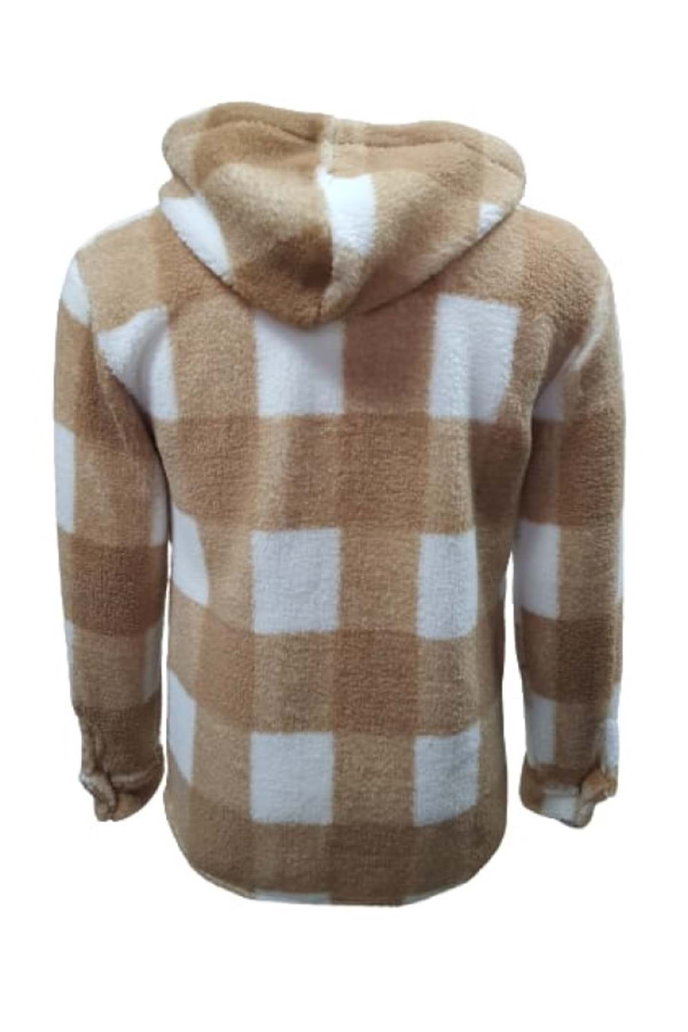 Yegua Y01092 Erkek Kareli Kapüşonlu Kuzu Peluş Hırka - Y01092 - Açık Kahverengi - ST01092-Açık Kahverengi-M