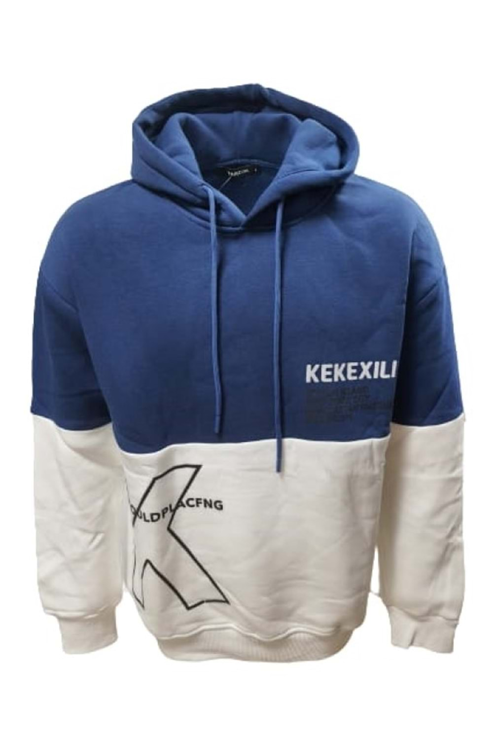 Tarz Cool T01215 Erkek Oversize Kapüşonlu Baskılı Üç İplik Sweatshirt - ST01215-Mavi-M