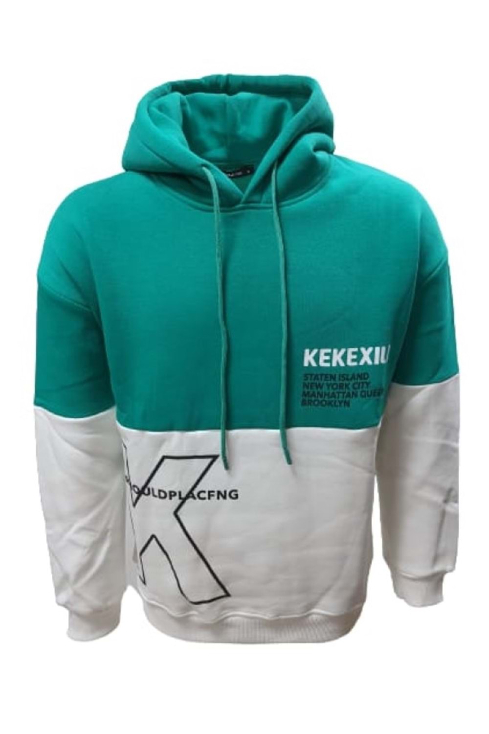 Tarz Cool T01215 Erkek Oversize Kapüşonlu Baskılı Üç İplik Sweatshirt - ST01215-Yeşil-M