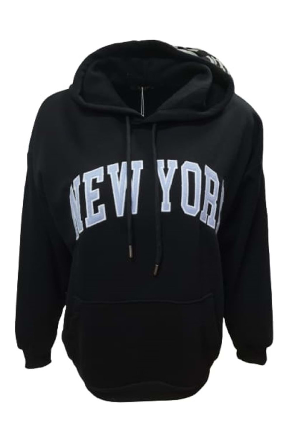 Z&M Fashion Z01220 Kadın Oversize Kapüşonlu Baskılı Üç İplik Şardonlu Sweatshirt - Z01220 - Siyah - ST01220-Siyah-L