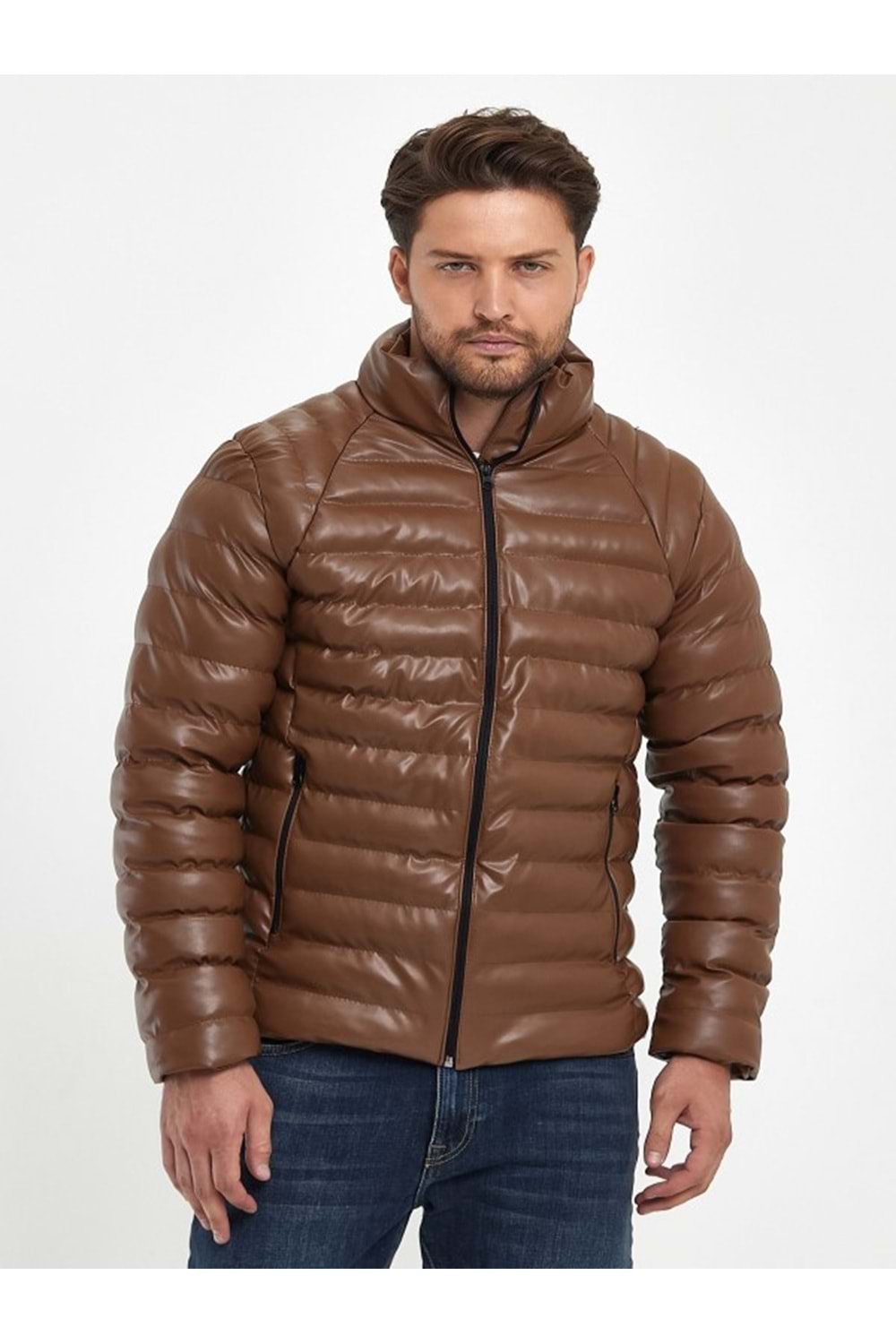 Zagmen Z01230 Erkek Slim Fit Şişme Deri Mont - Z01230 - Kahverengi - ST01230-Kahverengi-XL