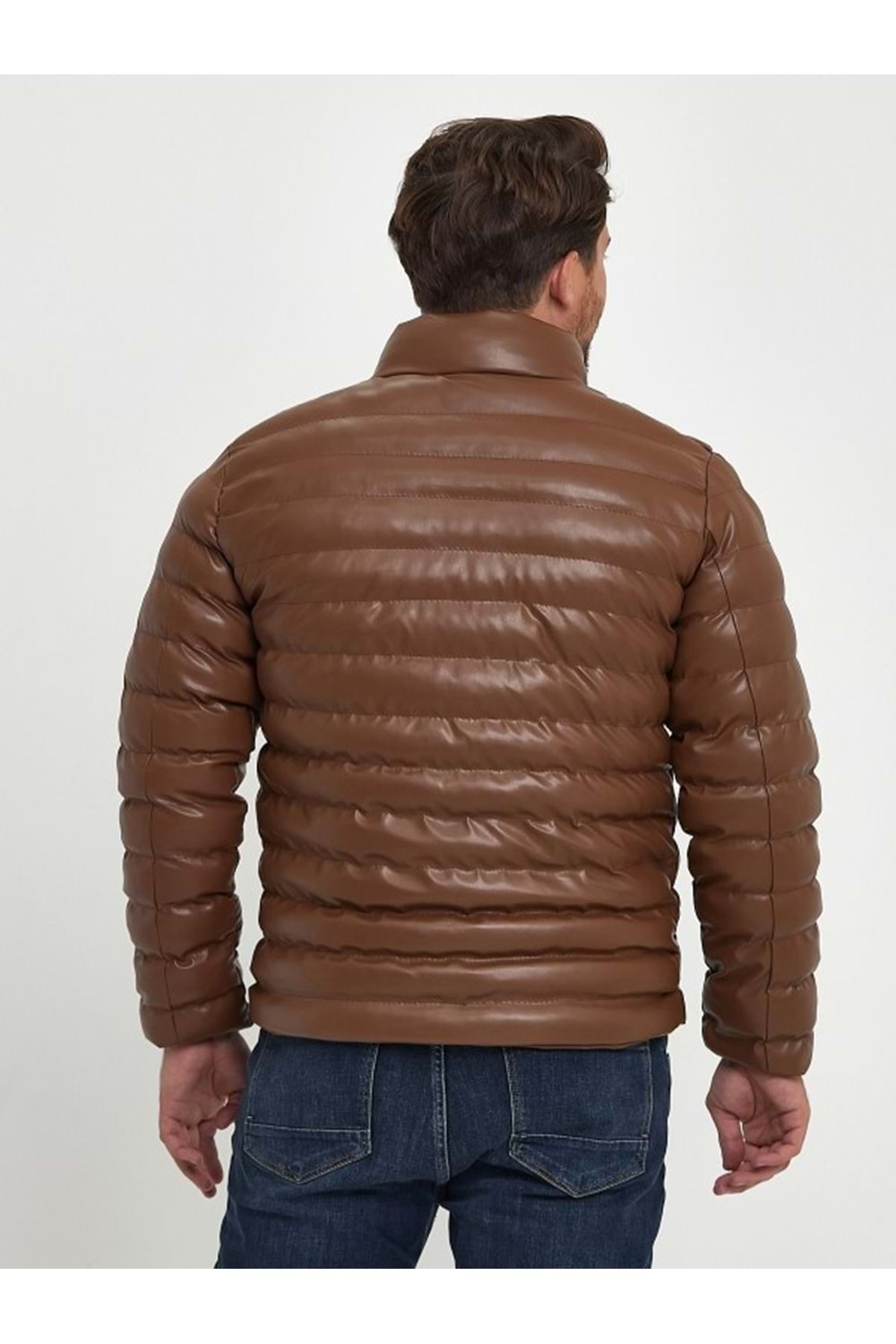 Zagmen Z01230 Erkek Slim Fit Şişme Deri Mont - Z01230 - Kahverengi - ST01230-Kahverengi-XL