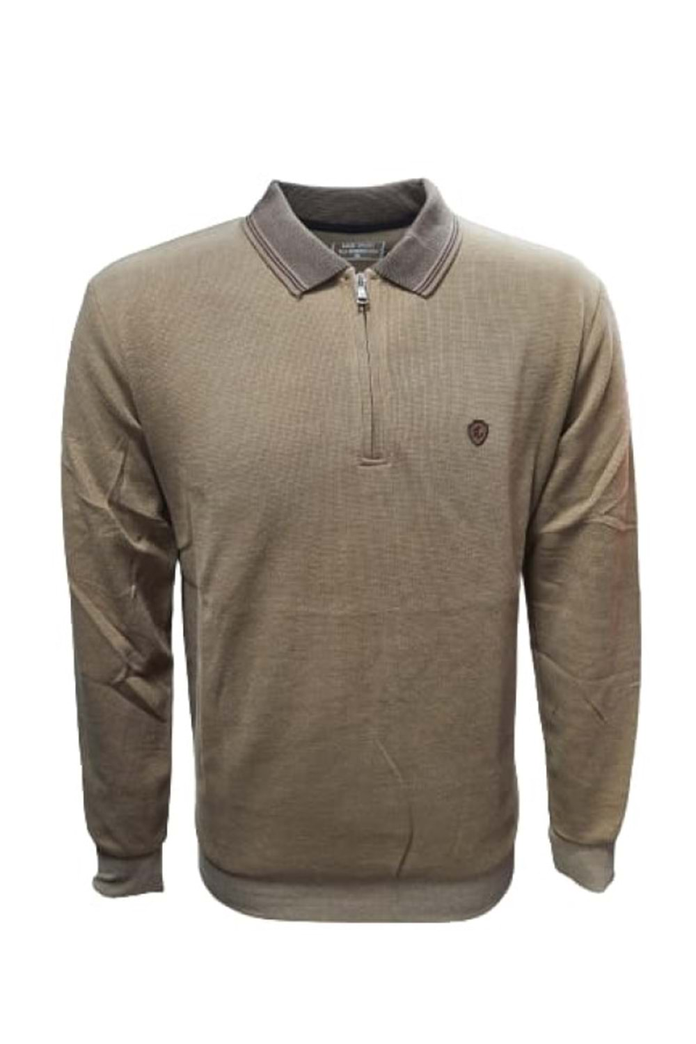 Rey Polo R01253 Erkek Basic Selanik Polo Yaka Sweatshirt - ST01253-Açık Kahverengi-L