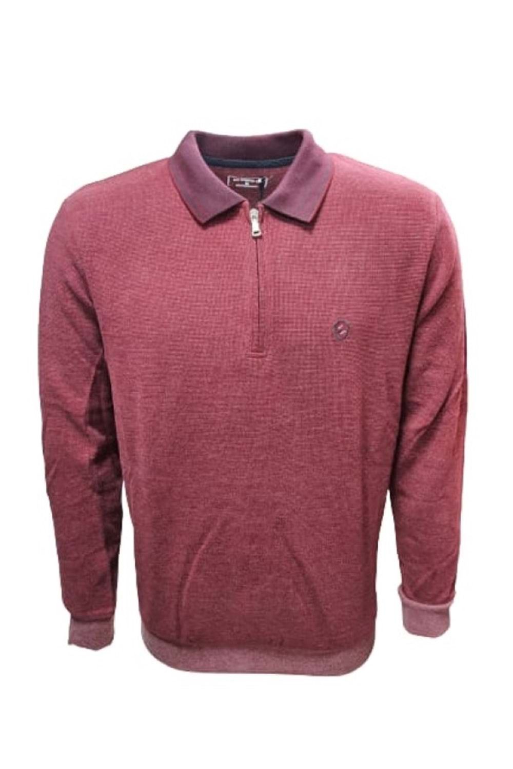 Rey Polo R01253 Erkek Basic Selanik Polo Yaka Sweatshirt - ST01253-Bordo-XL