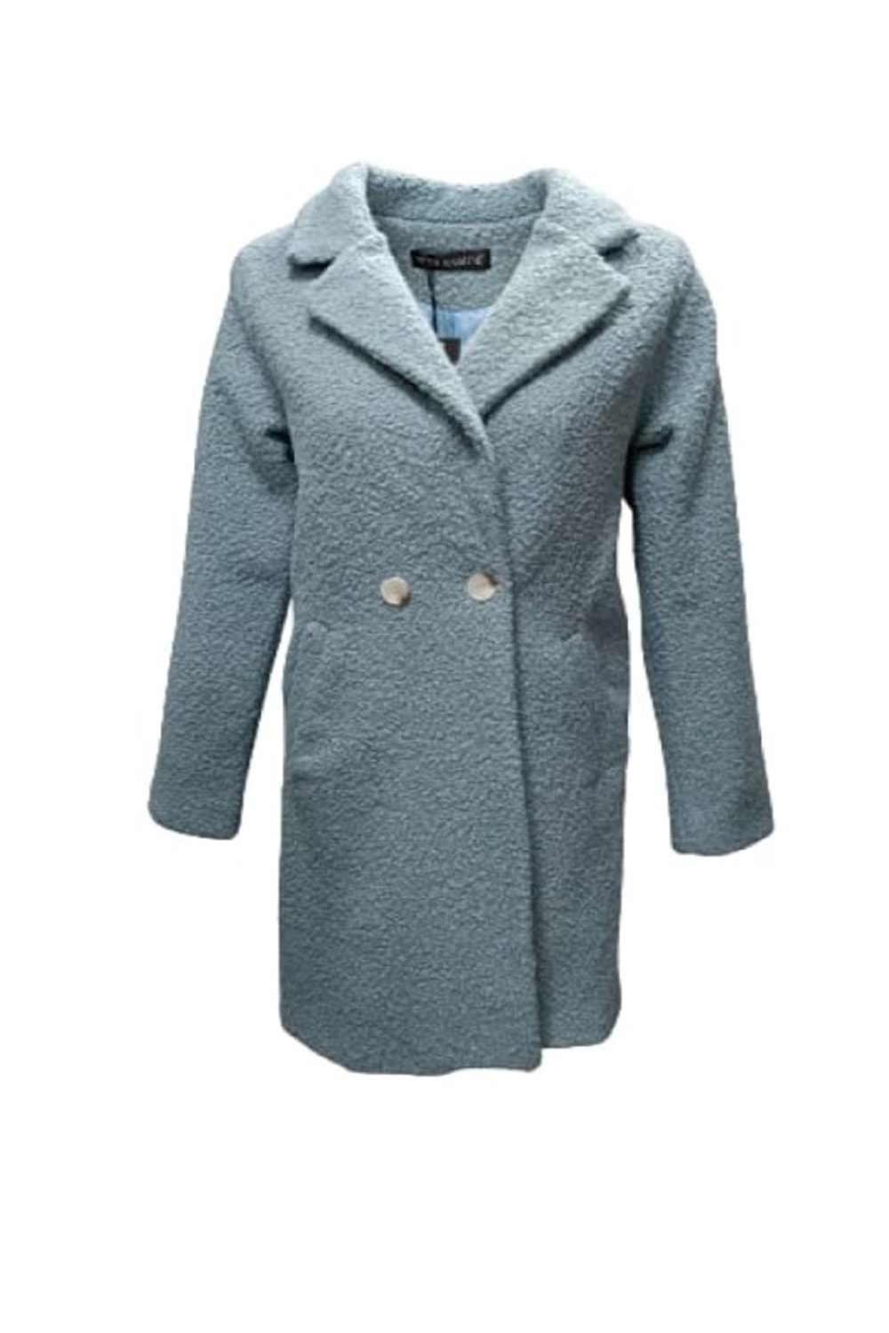 Kaside K3401 Kadın Buklet Kısa Kaşe Kaban - K3401 - Mavi - ST01337-Mavi-XL