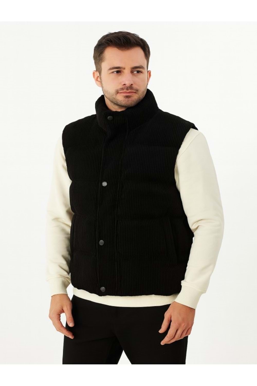 Zagmen Z01358 Erkek Oversize Çıtçıtlı Erkek Kadife Şişme Yelek - Siyah