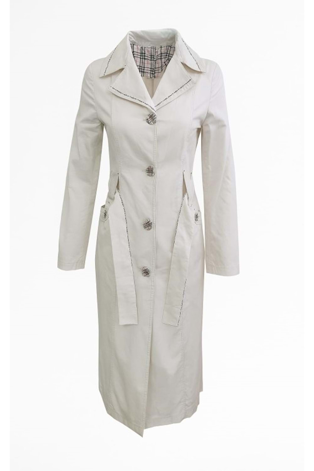 İli İ01411 Kadın Keten Önü Düğmeli Trençkot - Ekru - ST01411-Ekru-38