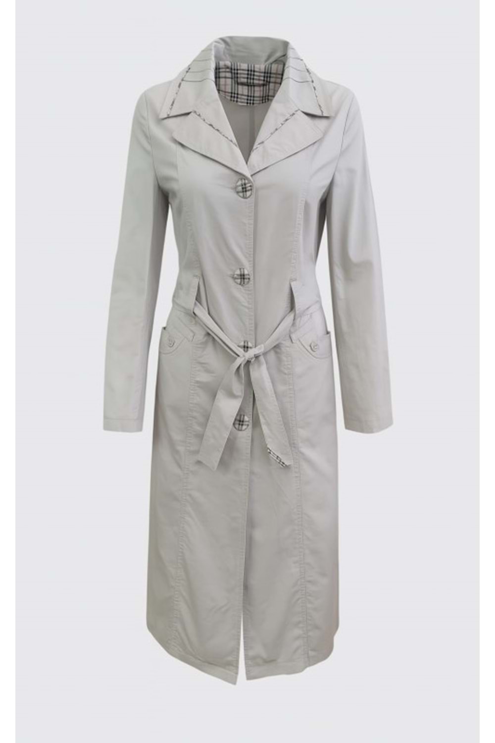 İli İ01411 Kadın Keten Önü Düğmeli Trençkot - Taş - ST01411-Taş-42