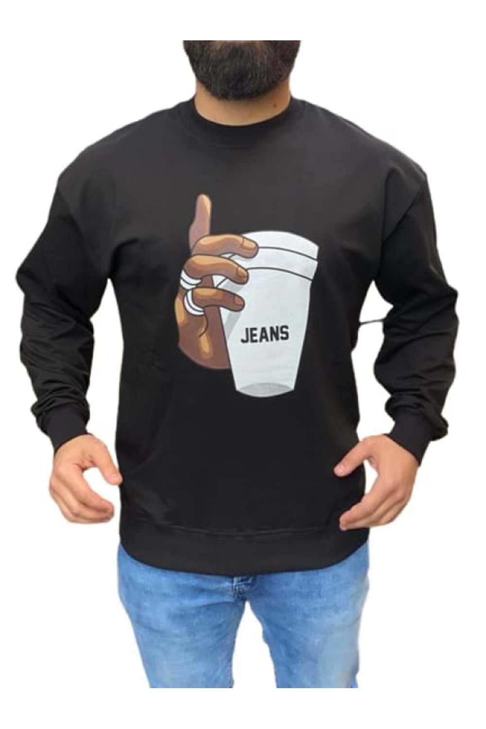 Braazi Erkek Basic Baskılı Sweatshirt St01533 - Siyah