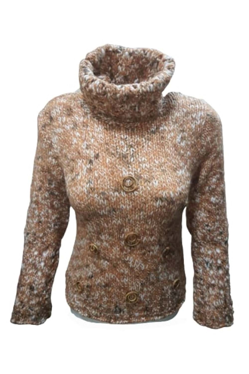 Alegria Kadın El Örgü Tam Balıkçı Kazak St-01549 - Açık Kahverengi