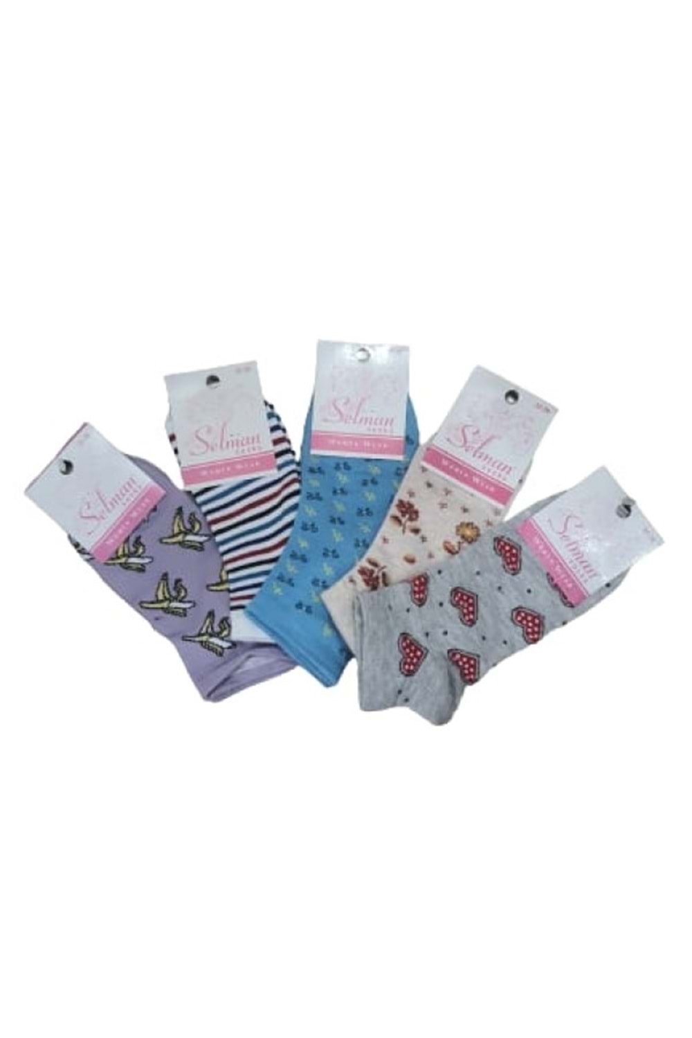 Selman Socks Kadın Pamuk Desenli Patik Çorap 36-40 (5 Adet) S 01582 - Karışık Renkli - 35-39