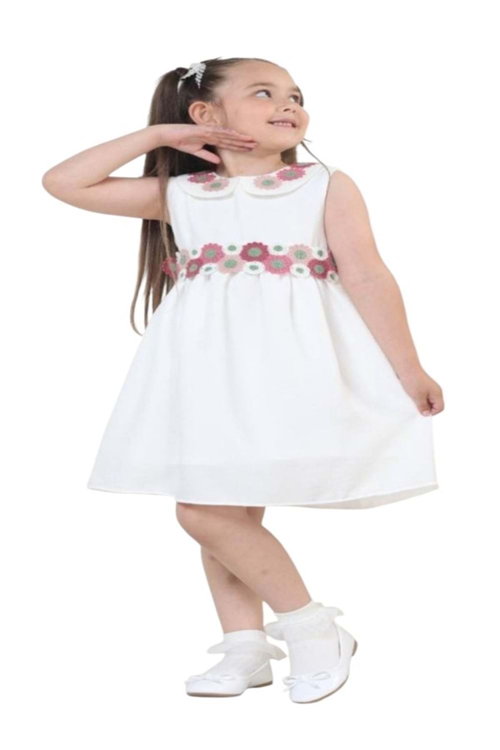 Gülücük Kids G01631-433 Kız Çocuk Keten Jile Elbise - Gülücük - Pembe - ST01631-Pembe-8 YAŞ