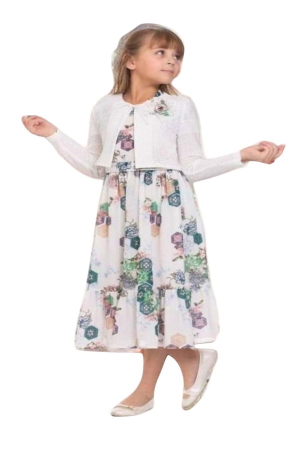 Gülücük Kids G01640-902 Kız Çocuk Şifon Çicekli Bolero Takım Elbise - Gülücük - Mavi-9 YAŞ