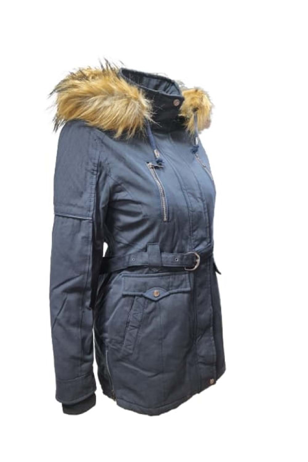 Tmberline Tb3434 Kadın Gabardin Kapüşonu Kürklü Kısa Boy Mont - Tb3434 - Lacivert - ST01709-Lacivert-M