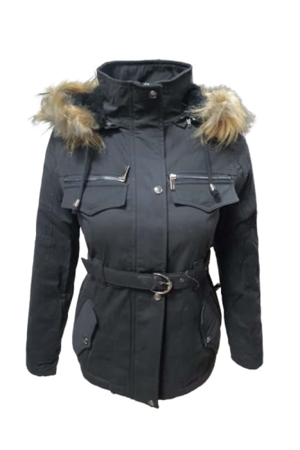 Tmberline Tb3435 Kadın Gabardin Kapüşonu Kürklü Kısa Boy Mont - Tb3435 - Siyah