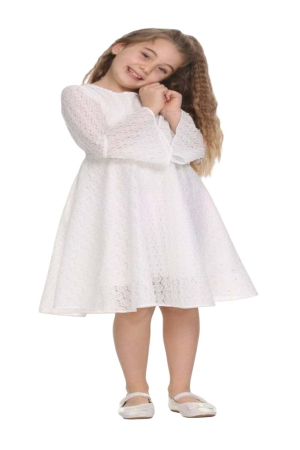 Gülücük Kids G01764-893 Kız Çocuk Güpürlü Elbise - Gülücük - Bej-Krem - ST01764-Bej-Krem-11 YAŞ