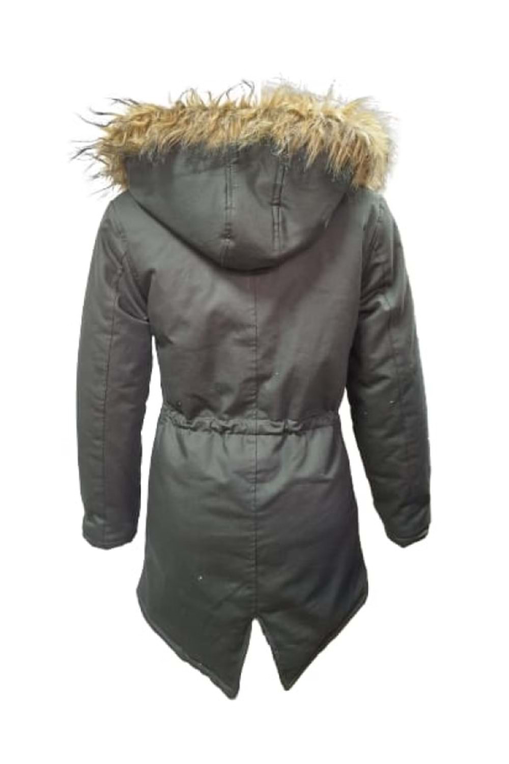 Jenerik J01805 Çocuk Kız Gabardin İçi Kürklü Kapüşonlu Kaban - J01805 - Haki