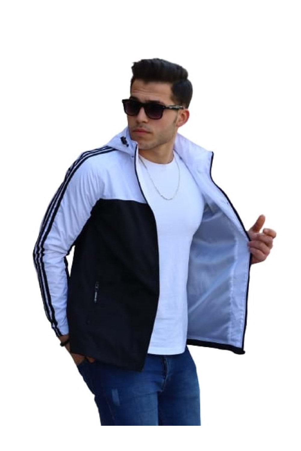 Adidas Erkek The Run Kapüşonlu Yağmurluk A-02074 - Beyaz - L