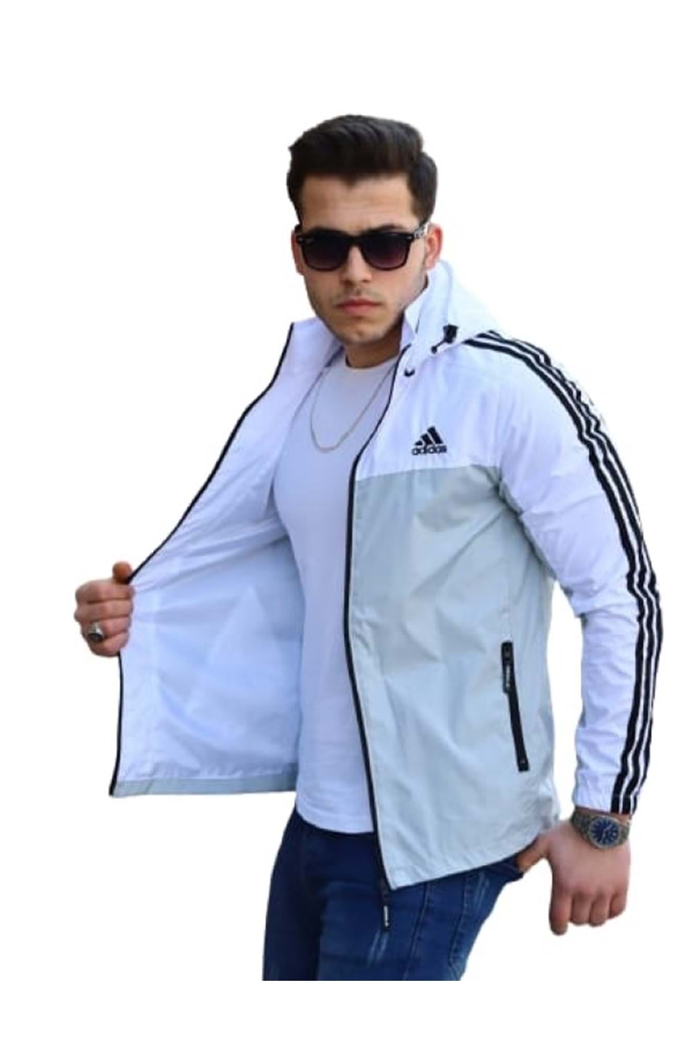 Adidas Erkek The Run Kapüşonlu Yağmurluk A-02074 - Gri - S