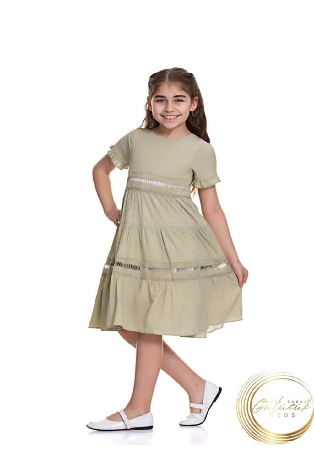 Gülücük Kids Kız Çocuk Bürümcük Elbise 865 - Yeşil - 7 YAŞ