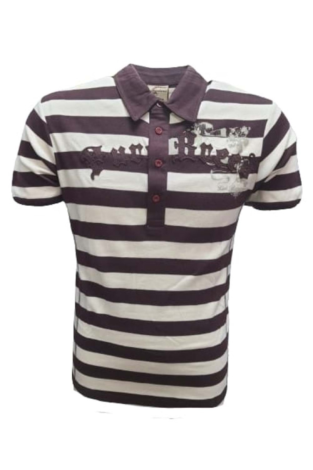 Xınt X5183 Erkek Penye Baskılı Polo Yaka Kısa Kollu Çizgili T-shirt - Kahverengi