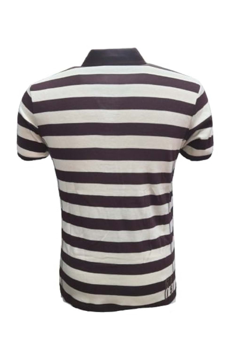 Xınt X5183 Erkek Penye Baskılı Polo Yaka Kısa Kollu Çizgili T-shirt - Kahverengi
