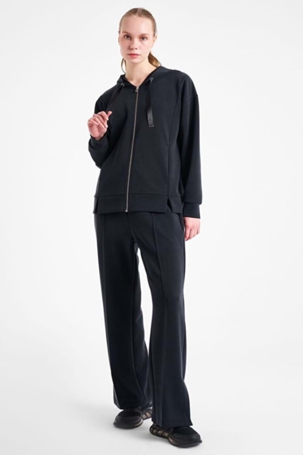 Lescon 25N-2103 Kadın Fermuarlı Kapüşonlu Sweatshirt - Siyah