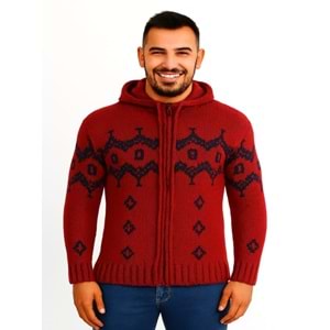 Tarz Cool T00465 Erkek Desenli Fermuarlı Triko Hırka