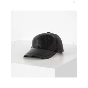 Thfabric T00611 Hakiki Deri Unisex Siyah Deri Cep Ayarlanabilir Şapka