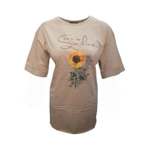 Kuzey Kadın Baskılı Yırtmaçlı Oversize Kadın T-Shirt 301