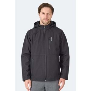 Slazenger Harmonic Erkek Siyah Softshell Kapüşonlu Fermuarlı Mont