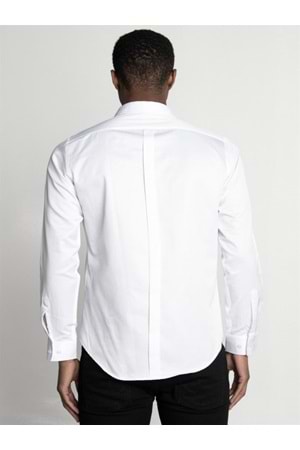 Coumas Erkek Slim Fit Poplin Önü Gizli Pat Gömlek C00016 - Beyaz