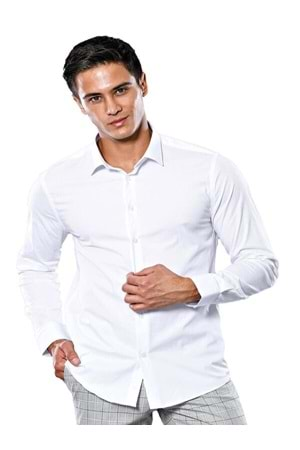 Coumas Erkek Slim Fit Poplin Likralı Gömlek C00017 - Beyaz