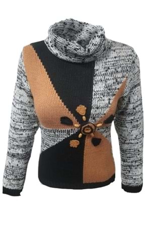 Hemera H00038 Kadın El Örgü Boğazlı Kalın Kazak - Mtn - Gri - ST00038-Gri-STANDART