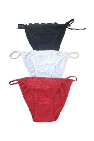 Atilla Kadın Fantazi Dantelli Bikini Külot A-00082 (3 Paket) - Kırmızı - TEK EBAT