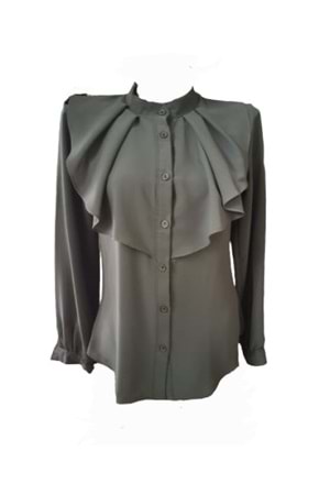 Bahar Butik 0152 Kadın Şifon Gömlek Bluz - Yeşil - 42